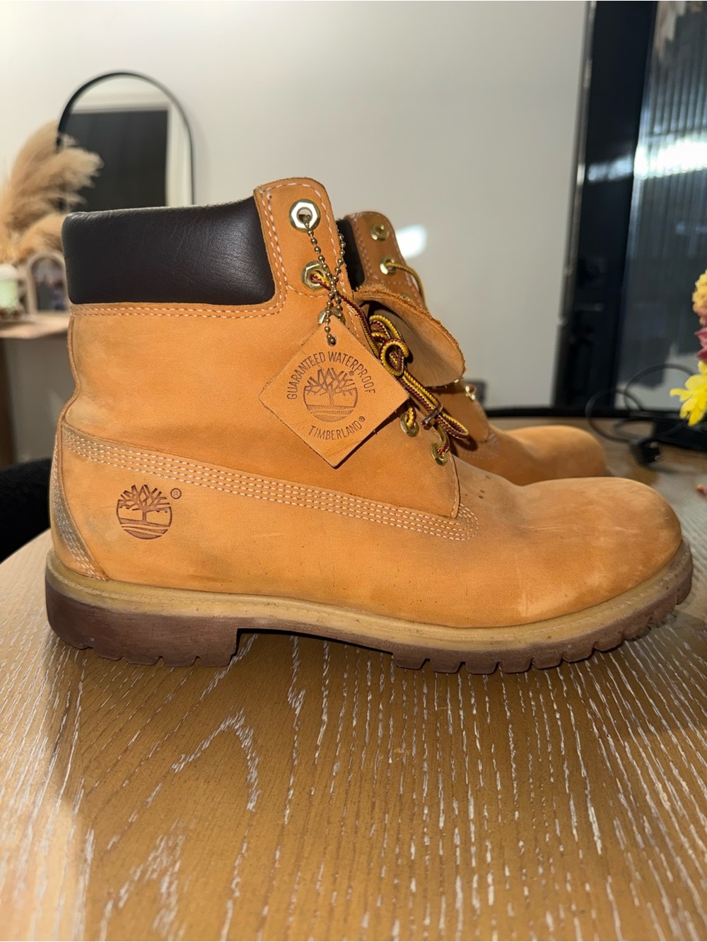 Timberland Men's Tan/Nubuck Work Boots with Dark Collar